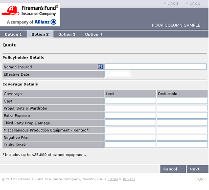 4 column page with top nav