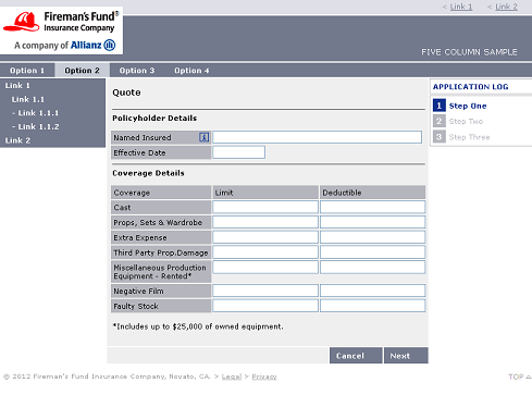 5 column page with top nav and log