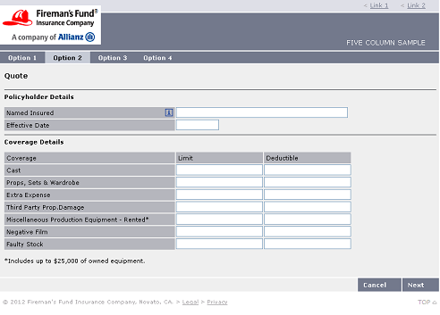 5 column page with top nav